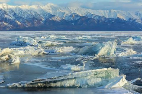 Large blocks of ice crack Stock Photos