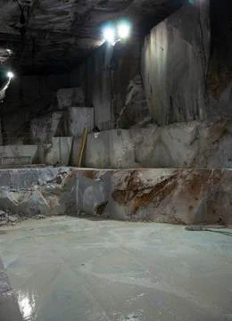 Large blocks of marble inside a quarry in Carrara Stock Photos