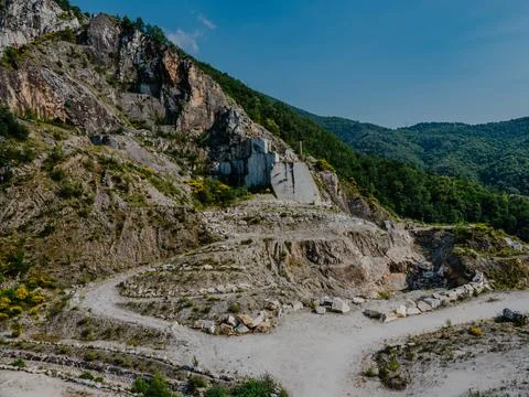 Large blocks of marble in one of the quarries near Carrara, Italy Stock Photos