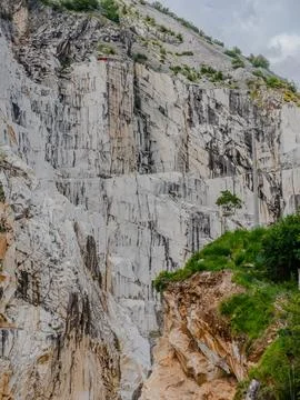 Large blocks of marble in one of the quarries near Carrara, Italy Stock Photos