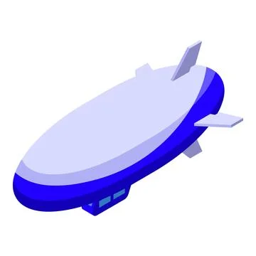 Large blue and white zeppelin airship flying in the sky Stock Illustration