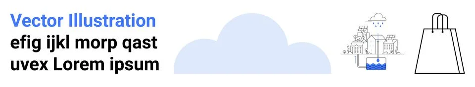 Large blue cloud icon, modern cityscape with bridge and water, outline of a s Illustration