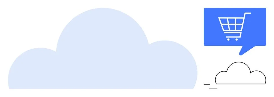 Large blue cloud icon with a smaller cloud and a blue chat bubble containing  Stock Illustration