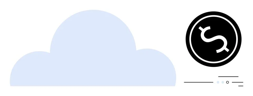 Large blue cloud next to black dollar sign symbolizing economic growth and te Stock Illustration