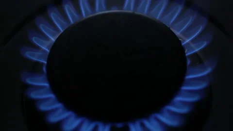 Large Blue Cooktop Flame on Black Background for Cooking and Energy Concepts Stock Footage 220638519
