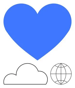 Large blue heart with smaller cloud and globe outlines below. Ideal for envir Stock Illustration