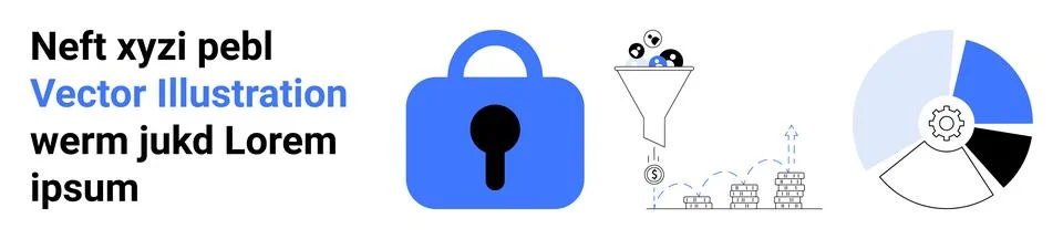 Large blue lock icon and data funnel with social media icons flowing in. Gear Stock Illustration