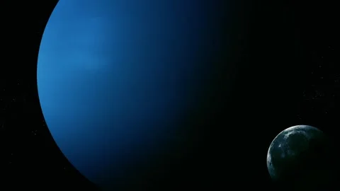 Large blue planet in deep space with a small distant moon and stars on a da.. Stock Footage 340382790