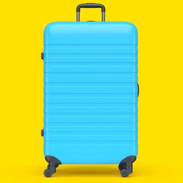 Large blue polycarbonate suitcase isolated on yellow background. Stock Illustration