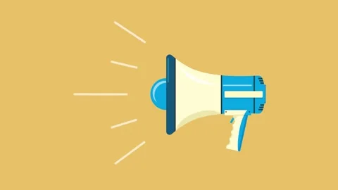 A large blue speaker distributes sound on an orange background Stock Footage 131092724