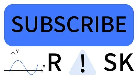 Large blue subscribe button, graph with wave pattern, R and SK letters flanki Stock Illustration