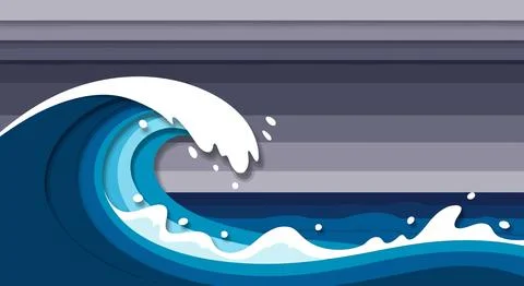 A large blue wave with white foam on the ocean Stock Illustration