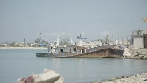 Large boat part submerged Stock Footage 340821615