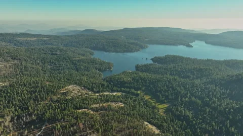 A large body of water surrounded by forest Stock Footage 252313040