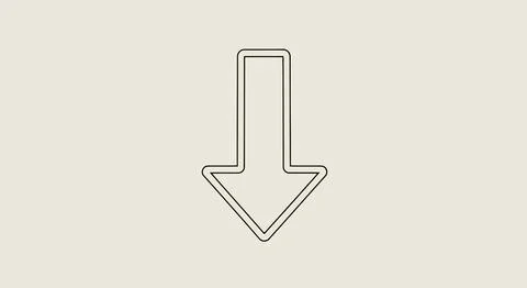 A large, bold, black, double-lined downward-pointing arrow on a white backg.. Stock Illustration