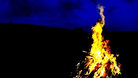 Large bonfire on dark background, low angle shot Video stock 74851964