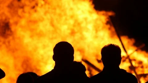 Large bonfire on fireworks night Stock Footage 107657057
