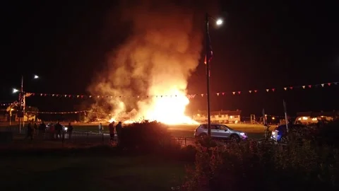 Large Bonfire Lit on the Eleventh Night in Northern Ireland Stock Footage 307214883