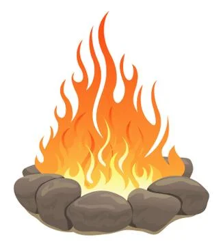 Large bonfire surrounded by stones Stock Illustration