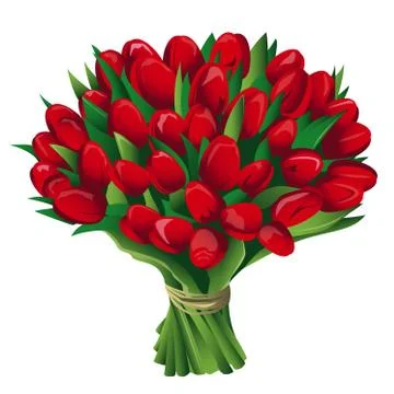 Large bouquet of tulips on a white background Stock Illustration