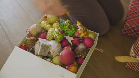 Large box with Christmas decorations Stock Footage 118563003