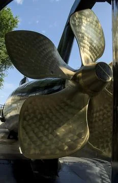 Large brass propeller of the Kobben class submarine ORP Sokol. Stock Photos