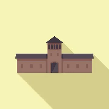 Large brick building with tower flat icon design Ilustración de archivo