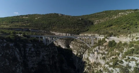 Large bridge across Gorges du Verdon gorge in France drone aerial 4k Stock Footage 125755774