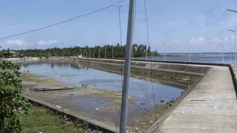 Large Bridge in Catangnan Valley with a Cool Fund Fish in the Beach Village Stock Footage 332364653