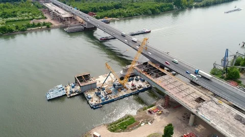 Large bridge construction site Schiersteiner Bruecke Stock-Footage 89267798