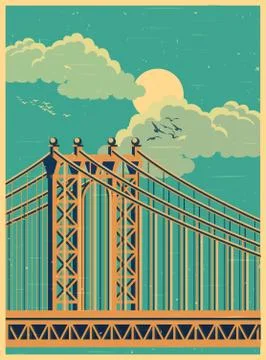 Large bridge old poster Illustrazione stock