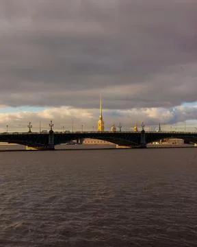 Large bridge over river in central business part of city, sights and dramatic Stock Photos