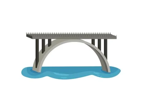 Large bridge over river. Modern construction for transportation. Metal Ilustração Stock