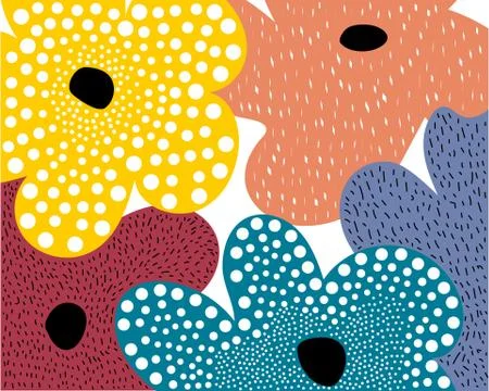 Large bright flowers on a white background in the drops and points Stock Illustration