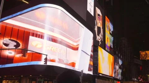 Large Brightly Lit Billboards And Advertisements At Times Square In New York Video stock 329020854