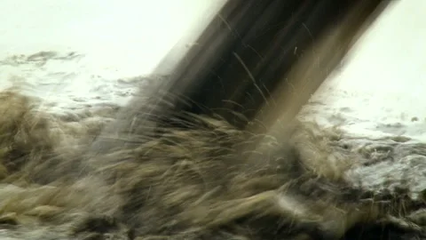 Large broad stream of water. Dirty water up view. Environmental pollution Stock Footage 104511850