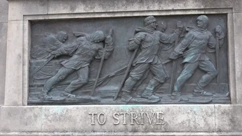 Large bronze plaques on base of Robert Falcon Scott memorial statue Stock Footage 136671698