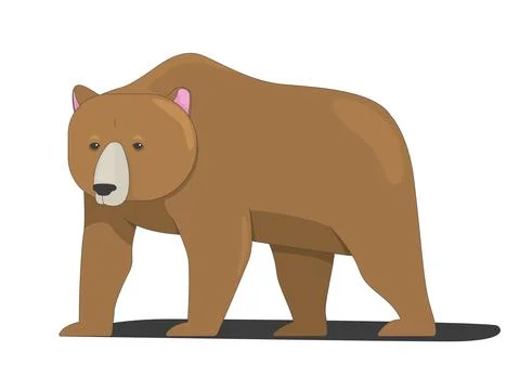 Large brown bear forest animal standing 2D cartoon character Stock Illustration