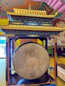 A large Buddhist drum within a monastery Stock Photos