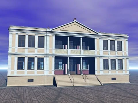 Large building complex with business premises Ilustración de archivo