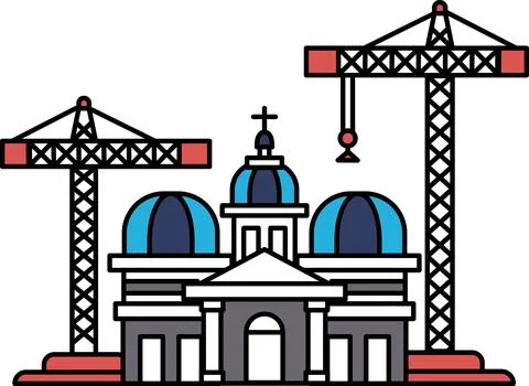 A large building with a dome on top and a large crane in the background Ilustración de archivo