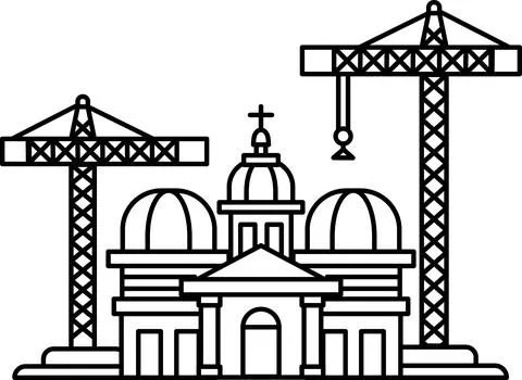 A large building with a dome on top and a large crane in the background Ilustración de archivo