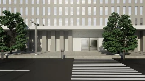 A large building with a green tree in front of it Ilustración de archivo