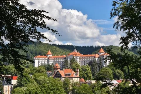 Large building located in the forest Stock Photos