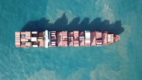 Large bulk carrier ship sailing in open oceanl  - aerial 4k view Stock Footage 111192482