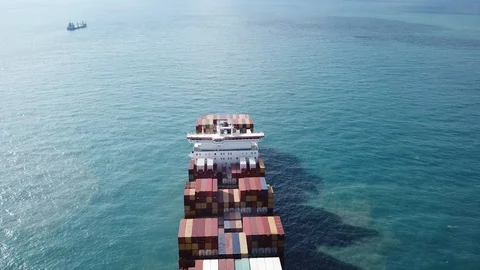 Large bulk carrier ship sailing in open oceanl  - aerial 4k view Stock Footage 111192497