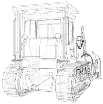 Large bulldozer. Vector Wire-frame isolated excavator on background. Vector Illustrazione stock