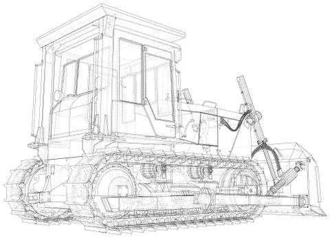 Large bulldozer. Vector Wire-frame isolated excavator on background. Vector Illustrazione stock