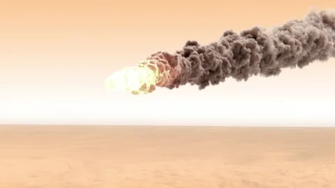 Large Burning Asteroid or rocket above Desert, Camera follow Stock Footage 226659076