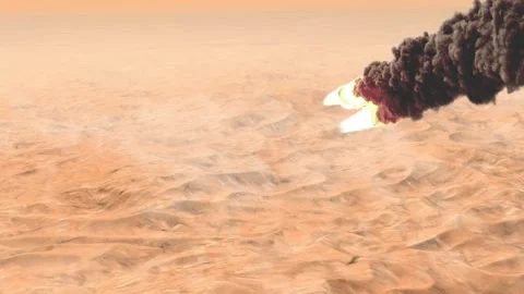 Large Burning Asteroid or rocket above Desert, Aerial Stock Footage 226660216